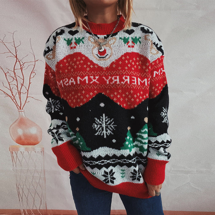 Color-Christmas Sweater Autumn Winter Women Elk Snowflake Round Neck Long Sleeve Pullover-Fancey Boutique