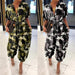 Color-Summer Camouflage Short Sleeve Collared High Waist Casual Loose Jumpsuit Women-Fancey Boutique