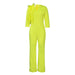 Color-Yellow-Women Clothing Autumn Elegant V neck Wide Leg Jumpsuit-Fancey Boutique