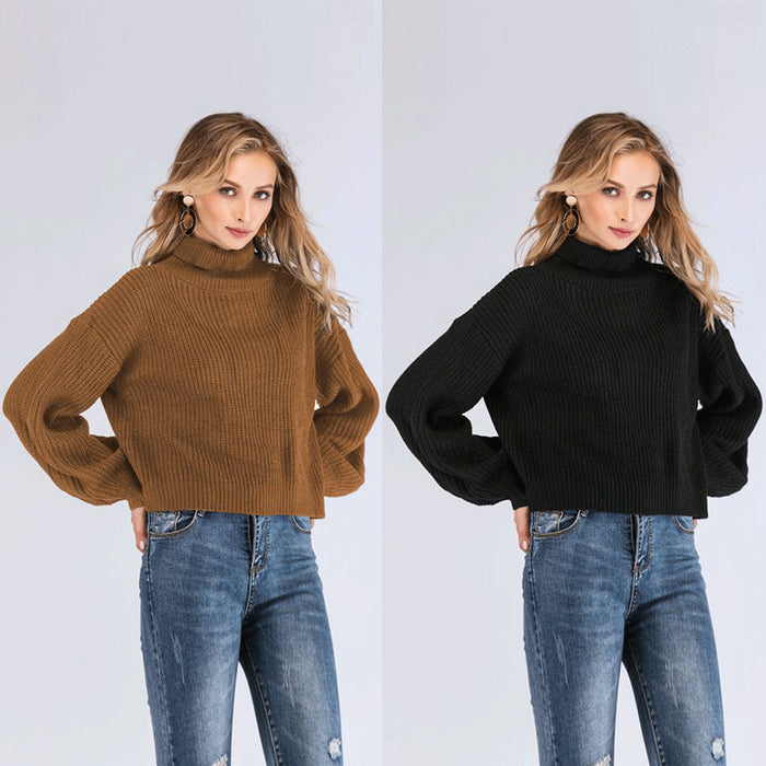 Color-Women Autumn Winter Half High Collar Long Sleeves Thick Soft Glutinous Knitted Sweater-Fancey Boutique