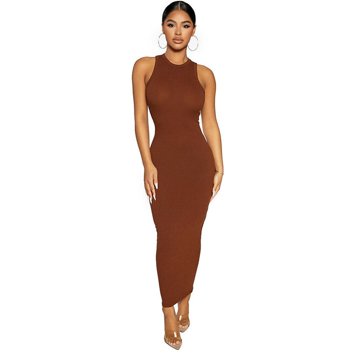 Color-Women round Neck Sleeveless Elegant Slim Sheath Dress-Fancey Boutique