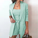 Color-Green-Spring Summer Solid Color Vest Blazer Fashion High Waist Shorts Women Clothing-Fancey Boutique