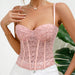 Color-Sweet Spicy Lace Sexy See through with Chest Pad Steel Ring Boning Corset Waist Girdle Ladies V neck Sling Vest-Fancey Boutique