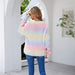 Color-Autumn Winter Women Rainbow Stitching Tie Dyed V neck Pullover Personality Sweater Knitted-Fancey Boutique
