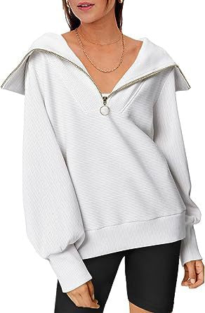 Color-White-Women Clothing Autumn Winter Oversized Half Zipper Pullover Sweater Hoodie Top-Fancey Boutique