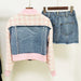 Color-Houndstooth Denim Stitching Loose Fringe Varsity Jacket Jacket Coat Skirt Set Two Piece Set-Fancey Boutique