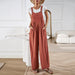 Color-Orange-Solid Color Suspender Pants Women Summer Loose Wide Leg One Piece Trousers-Fancey Boutique