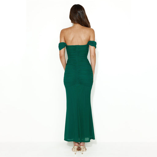 Color-Dress Sexy Slim Fit Backless off-Neck Mesh Stitching Hip Dress-Fancey Boutique