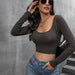 Color-Women Clothing Long Sleeve Slim Fit Low Collar Bottoming Sexy Sexy Top-Fancey Boutique