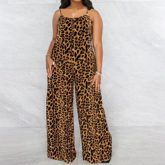 Color-Jumpsuit Summer Leopard Print Strap Casual Jumpsuit Women-Fancey Boutique