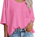 Color-Glittering Powder-Summer Women Clothing V neck Pocket Waffle Casual Short-Sleeved T shirt-Fancey Boutique