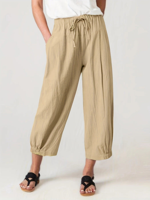 Color-Summer Cropped Pants Pocket Casual Pants Women Loose Wide Leg Pants outside-Fancey Boutique