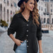 Color-Black-Women Clothing Autumn Winter Collared Single Breasted Solid Color Loose Long Sleeves Shirt-Fancey Boutique
