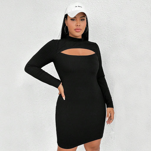 Color-Plus Size Women Clothes Autumn Winter Slim Fit Sexy Long Sleeve Narrow Dress-Fancey Boutique