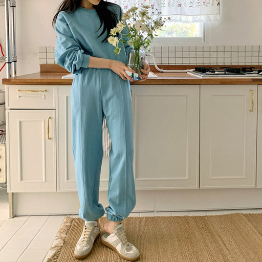 Color-Autumn Short Sweater Ankle Tied Sweatpants Two Piece Korean Long Sleeve Top Trousers Casual Sports Suit for Women-Fancey Boutique
