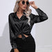 Color-Black-Satin Shirt Women Satin Artificial Silk Long Sleeve Shirt Spring Summer Women Clothing-Fancey Boutique