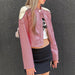 Color-Locomotive Sweetheart Pink White Zipper Jacket Top Autumn Sexy Faux Leather Long Sleeve Leather Coat-Fancey Boutique