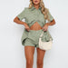 Color-Summer Retro Workwear Long Shirt Shorts Two Piece Suit Casual Suit Women-Fancey Boutique