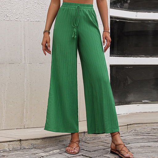 Color-Side Slit High Waist Casual Women Wide Legged Pants Loose Lace Up Pants-Fancey Boutique