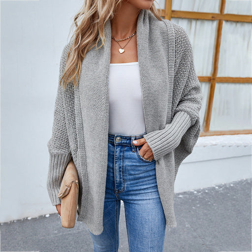 Color-Autumn Winter Women Knitted Sweater Solid Color Batwing Sleeve Sweater Cardigan Coat Women-Fancey Boutique