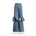 Color-Blue-Autumn Korean Washed Cotton Jeans Deconstruction Stitching Straight Leg Pants Narrow Elastic Wide Leg Pants Trousers-Fancey Boutique