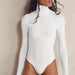 Color-White-Autumn High Collar Long Sleeve Slim Rib Bodysuit Women Skinny-Fancey Boutique