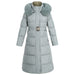 Color-BLUE-Fur Collar Contrast Color Coat Winter Slim Slimming down Cotton Padded Jacket Mid Length Coat for Women-Fancey Boutique