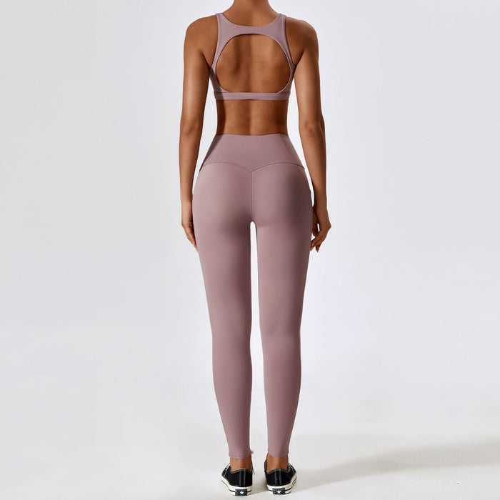 Color-Bra Trousers Pink Purple-Quick Drying Nude Feel Yoga Clothes Push up Beauty Back Workout Clothes Pocket Hip Raise Skinny Sports Suit-Fancey Boutique