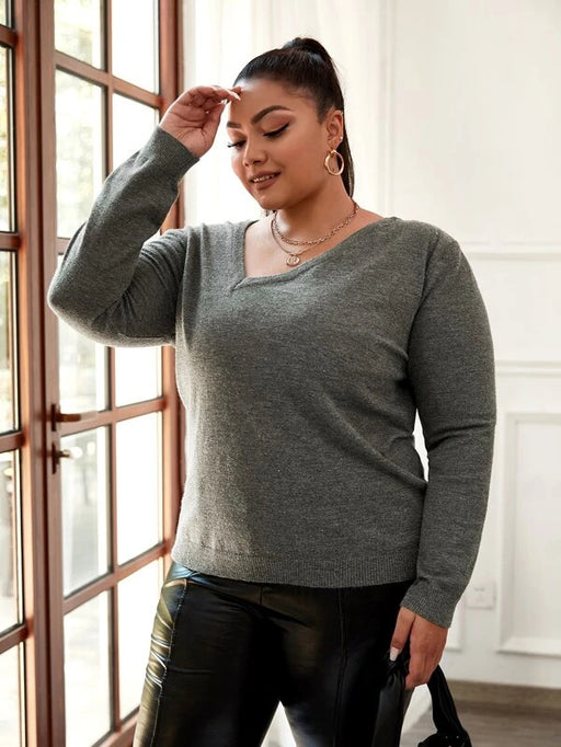 Color-Plus Size Autumn Knitwear Women V Neck Sweater Loose Fitting Outerwear Top Bottoming Shirt Knitwear-Fancey Boutique