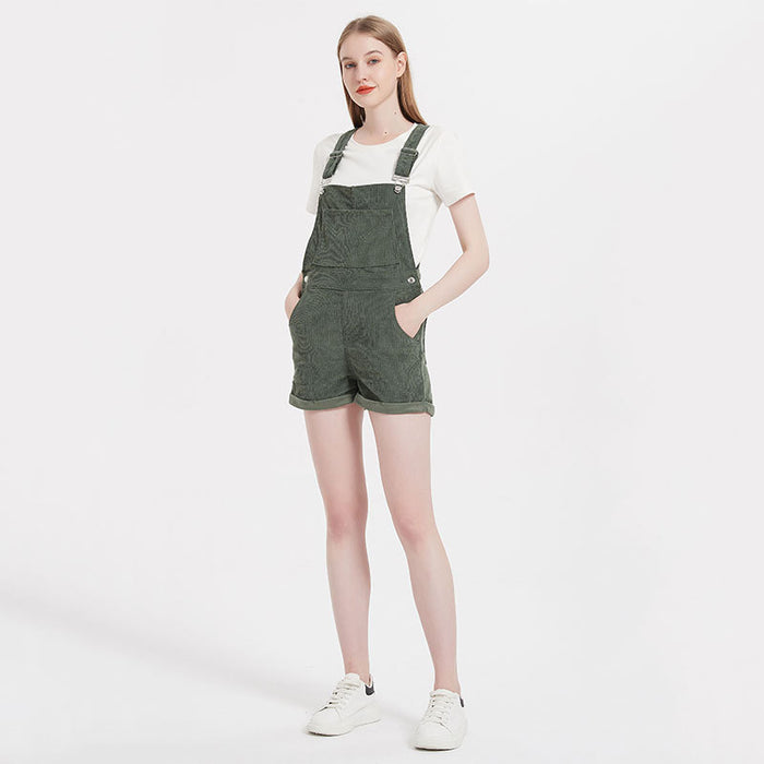 Color-Denim Suspender Pants Women Spring Autumn Loose Shorts Suspender Casual Corduroy Shorts-Fancey Boutique