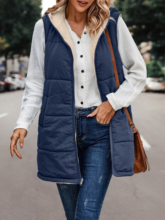 Color-Simple Stitching Plush Double Sided Women Vest Hooded-Fancey Boutique