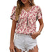 Color-Apricot Bottom Red Flower-Summer Women Clothing Casual V neck Chiffon Shirt Floral Bud Sleeve Top-Fancey Boutique