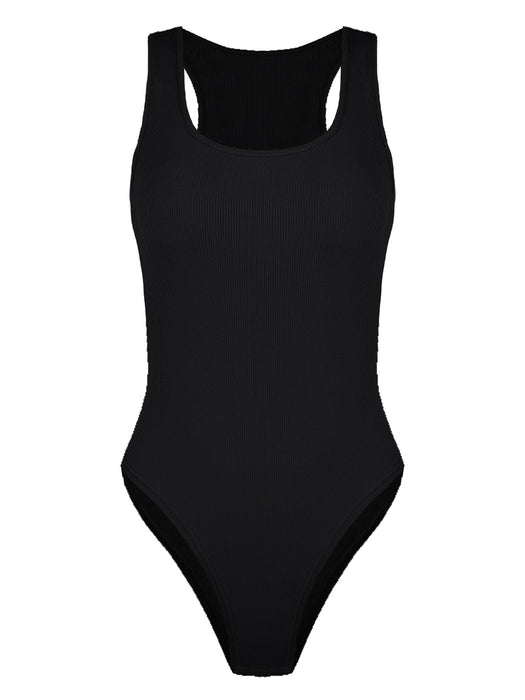 Color-Black-Summer Women Clothing Sexy Slim Rib Shaped Vest Jumpsuit Bodysuit-Fancey Boutique