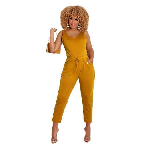 Color-Yellow-Summer One Piece Sleeveless Solid Color Slim Fit Bodysuit-Fancey Boutique