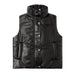 Color-Black-Autumn Winter Women Leather Waistcoat Sleeveless Quilted Zipped Cotton Padded Jacket Stand Collar-Fancey Boutique