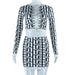 Color-Black White-Women Contrast Color round Neck sets Digital Printing Chanel Coat Midi Skirt Two Piece Dress-Fancey Boutique
