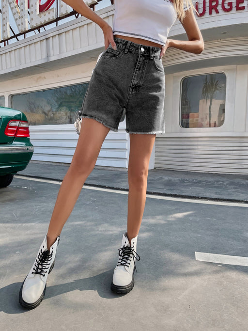 Color-Dark Grey-Fashionable Loose Casual Women Clothing Denim Shorts High Waist Loose Slimming Slimming Pants-Fancey Boutique