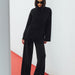 Color-Black-Half Turtleneck Irregular Asymmetric Sweater Suit Elegant Beveled Sweater Knitted Wide Leg Pants-Fancey Boutique