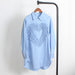 Color-Niche Design Sky Blue Striped Long Love Heart Loose All Match Lazy Oversize Women Shirt-Fancey Boutique