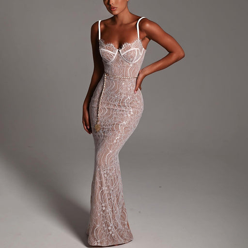 Color-Sexy Lace Stitched Backless Sleeveless Split Maxi Dress-Fancey Boutique