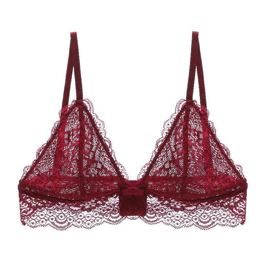 Color-Burgundy-Summer Breathable Lace Sexy Lingerie Wireless Ultra Thin Triangle Cup Bra Bralette-Fancey Boutique