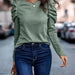 Color-Green-Women Clothing Autumn Winter High Elastic Cashmere round Neck Slim Puff Sleeve Long Sleeve Top-Fancey Boutique