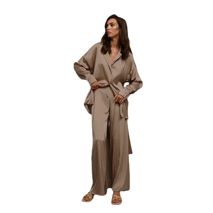 Color-Autumn Pajamas Two Piece Nightgown Trousers Comfortable Breathable Artificial Silk Simple French Pajamas Women-Fancey Boutique