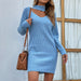 Color-Gray-Solid Color Halter Beaded Sweater Dress Autumn Winter Long Sweater Dress Women-Fancey Boutique