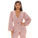 Color-Pink-Women Clothing Sexy V-neck Sequined One-Piece Wide Leg One-Piece Trousers-Fancey Boutique
