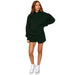 Color-blackish green-Autumn Winter Solid Color Hooded Pullover Long Sleeve Sweaters Women Clothing Shorts Suit-Fancey Boutique