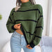 Color-Autumn Winter Casual Striped Lantern Sleeve Half Turtleneck Knitted Sweater Women Clothing-Fancey Boutique