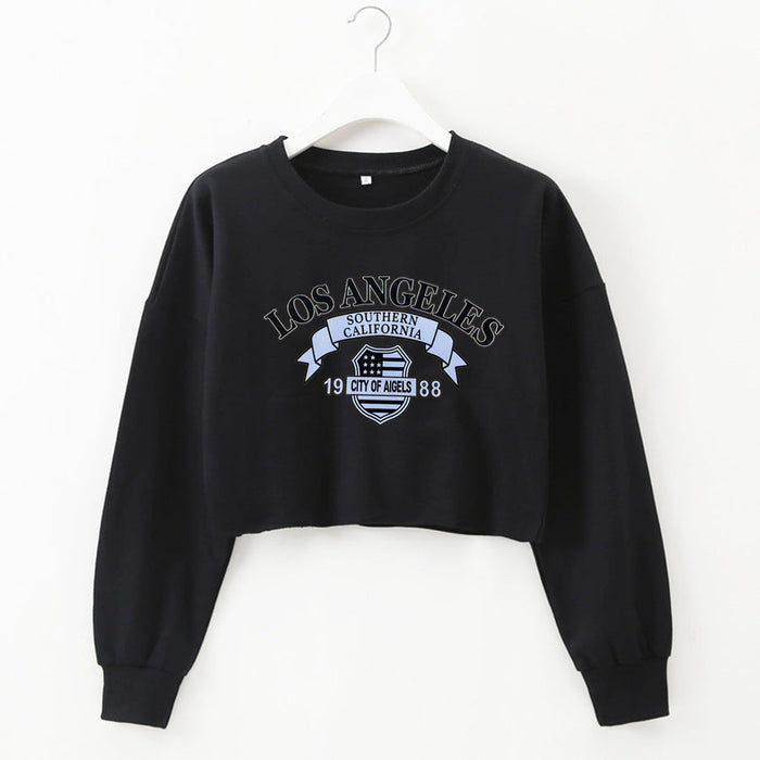 Color-Black-Women Clothing Autumn Winter Los Angeles Letter Graphic Printed Short Long-Sleeved Sweater-Fancey Boutique