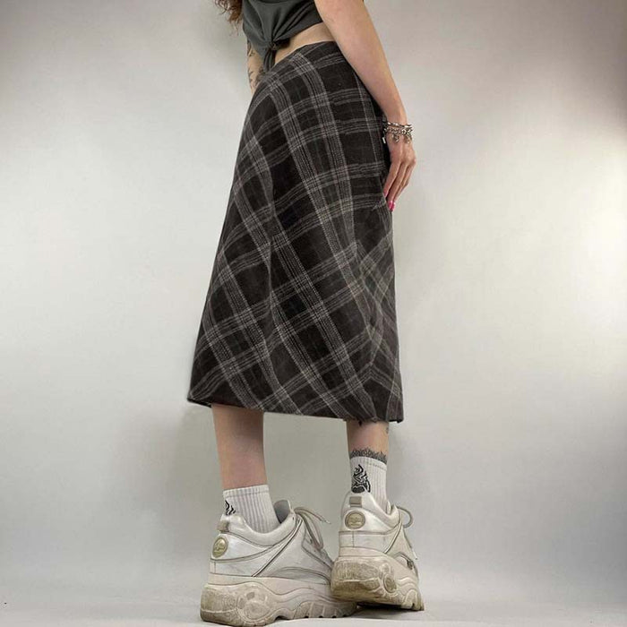 Color-British Classic Trendy Plaid Sexy Low Waist Midi Skirt Early Autumn Straight Casual Simple Skirt-Fancey Boutique