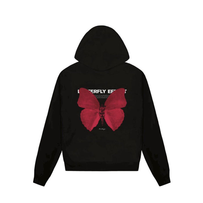 Color-Black Brand Sweater Women Trendy Fleece Lined Thickened Hooded Butterfly Printed Hoodie-Fancey Boutique